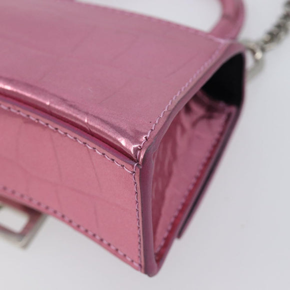 Balenciaga Chain Hour Glass Bag Leather 2way Pink Silver 664676 Auth 208322M