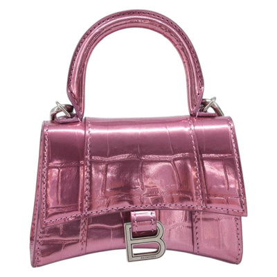 Balenciaga Chain Hour Glass Bag Leather 2way Pink Silver 664676 Auth 208322M - 0