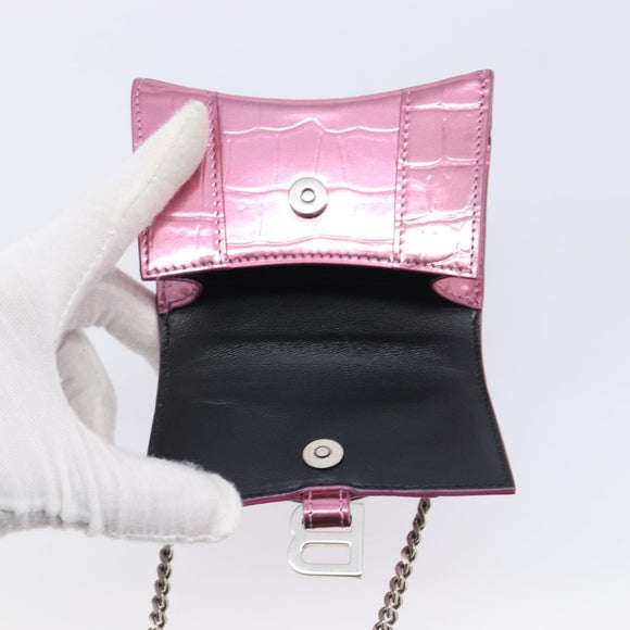 Balenciaga Chain Hour Glass Bag Leather 2way Pink Silver 664676 Auth 208322M