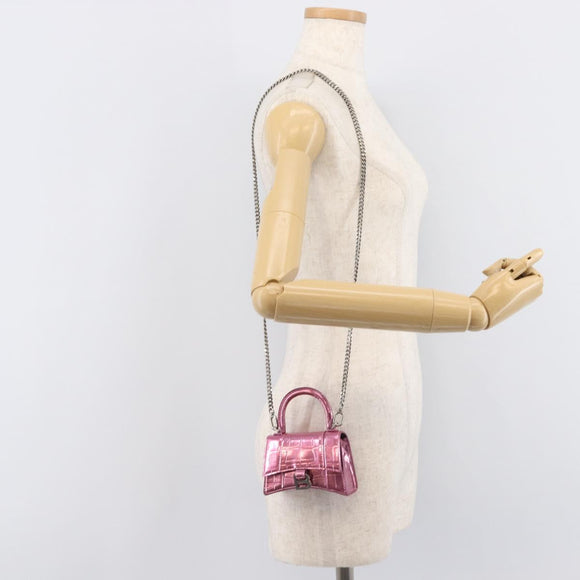 Balenciaga Chain Hour Glass Bag Leather 2way Pink Silver 664676 Auth 208322M