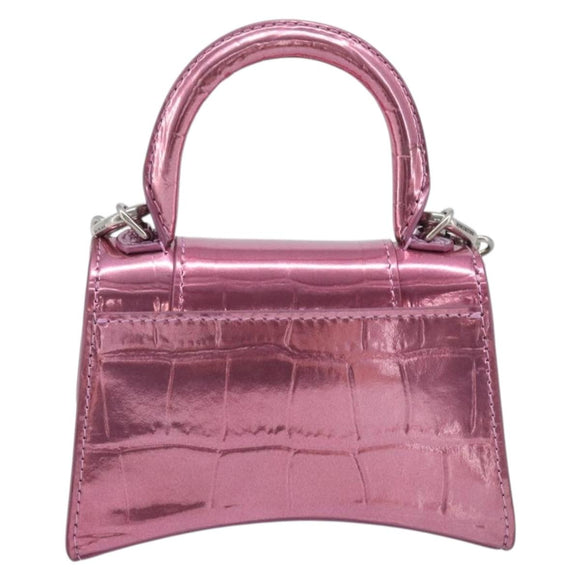 Balenciaga Chain Hour Glass Bag Leather 2way Pink Silver 664676 Auth 208322M