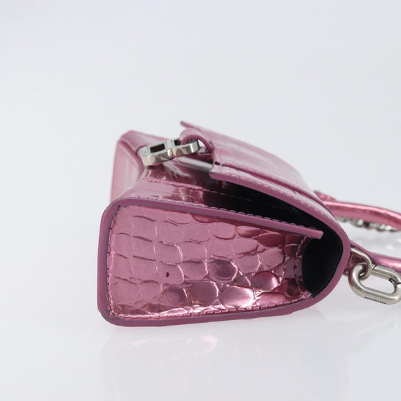 Balenciaga Chain Hour Glass Bag Leather 2way Pink Silver 664676 Auth 208322M