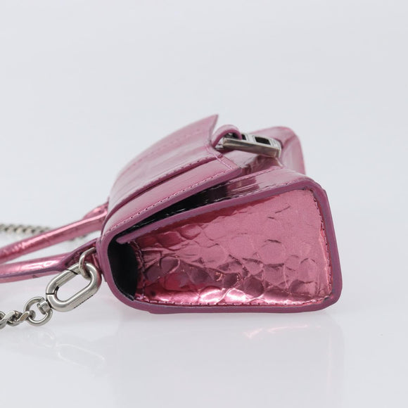 Balenciaga Chain Hour Glass Bag Leather 2way Pink Silver 664676 Auth 208322M
