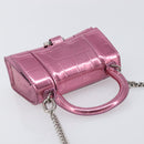 Balenciaga Chain Hour Glass Bag Leather 2way Pink Silver 664676 Auth 208322M-6