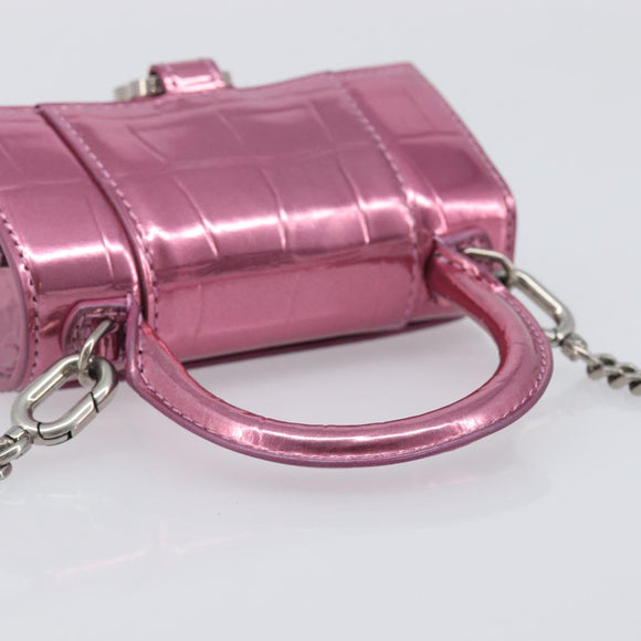 Balenciaga Chain Hour Glass Bag Leather 2way Pink Silver 664676 Auth 208322M