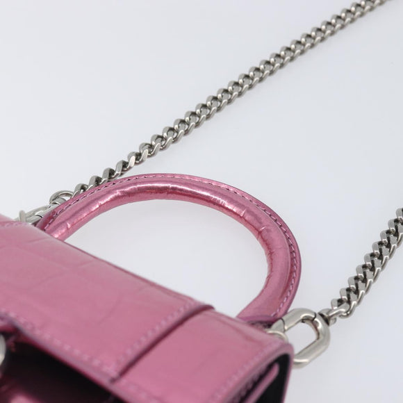 Balenciaga Chain Hour Glass Bag Leather 2way Pink Silver 664676 Auth 208322M