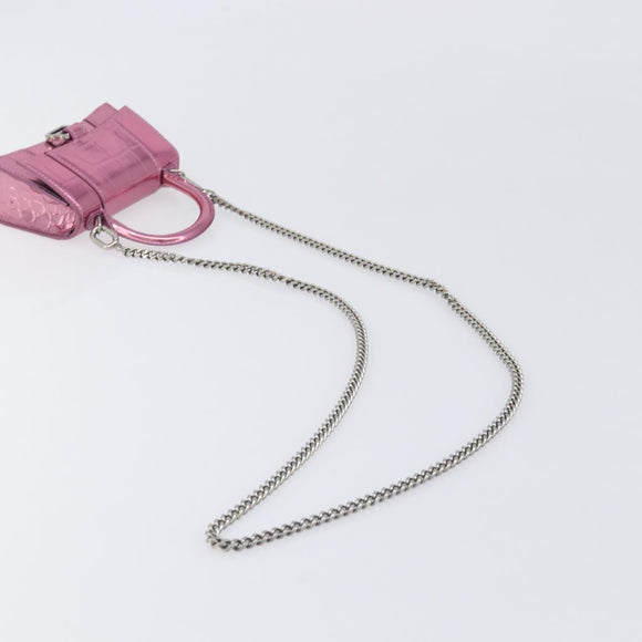 Balenciaga Chain Hour Glass Bag Leather 2way Pink Silver 664676 Auth 208322M