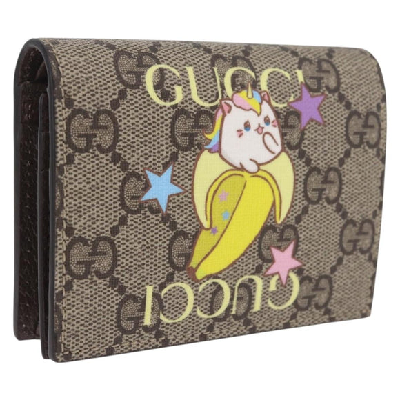 GUCCI GG Supreme Compact Bifold Wallet PVC BNF Beige Yellow 701009 Auth 208338M