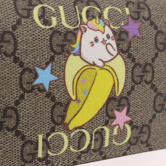 GUCCI GG Supreme Compact Bifold Wallet PVC BNF Beige Yellow 701009 Auth 208338M
