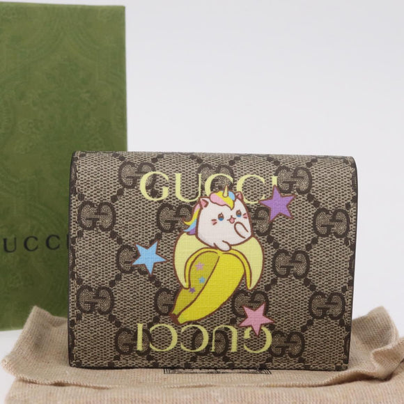 GUCCI GG Supreme Compact Bifold Wallet PVC BNF Beige Yellow 701009 Auth 208338M