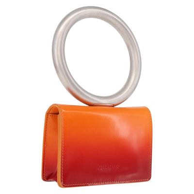 Salvatore Ferragamo Metal Hand Pouch Patent leather Orange Silver Auth 208342M