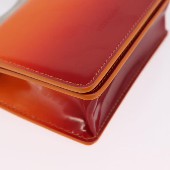 Salvatore Ferragamo Metal Hand Pouch Patent leather Orange Silver Auth 208342M