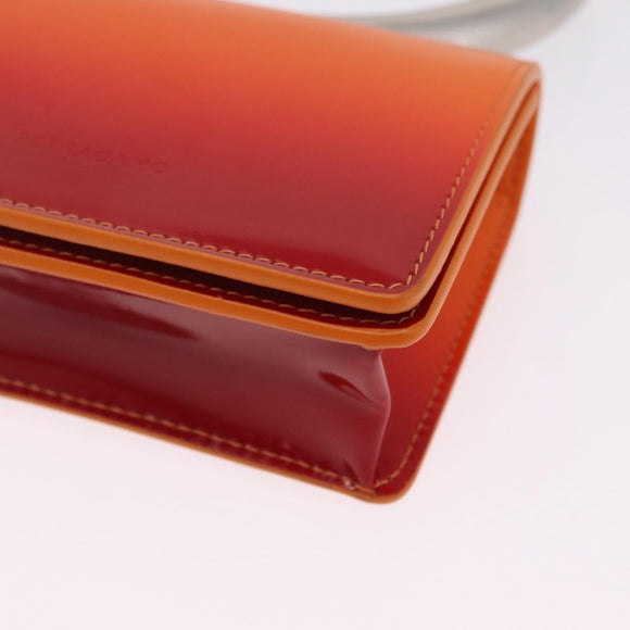 Salvatore Ferragamo Metal Hand Pouch Patent leather Orange Silver Auth 208342M