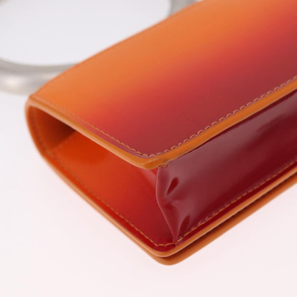 Salvatore Ferragamo Metal Hand Pouch Patent leather Orange Silver Auth 208342M