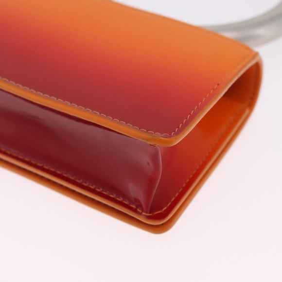 Salvatore Ferragamo Metal Hand Pouch Patent leather Orange Silver Auth 208342M
