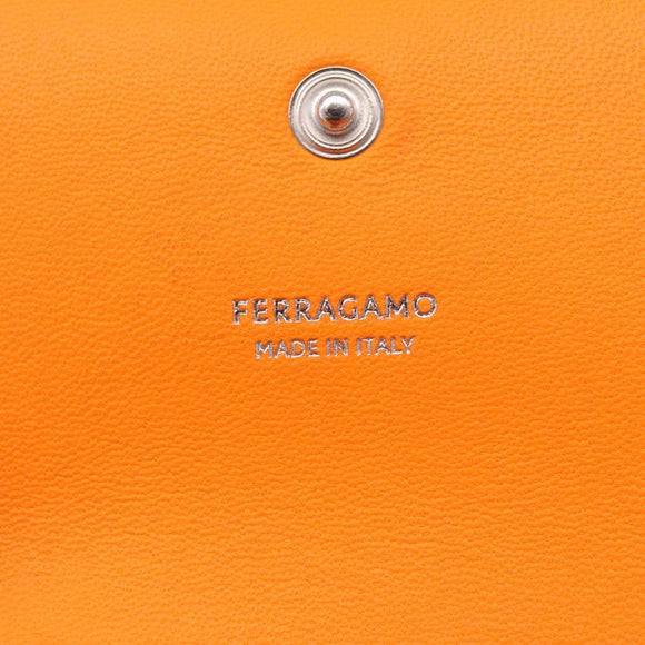 Salvatore Ferragamo Metal Hand Pouch Patent leather Orange Silver Auth 208342M
