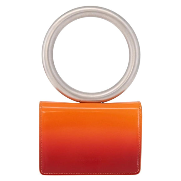 Salvatore Ferragamo Metal Hand Pouch Patent leather Orange Silver Auth 208342M