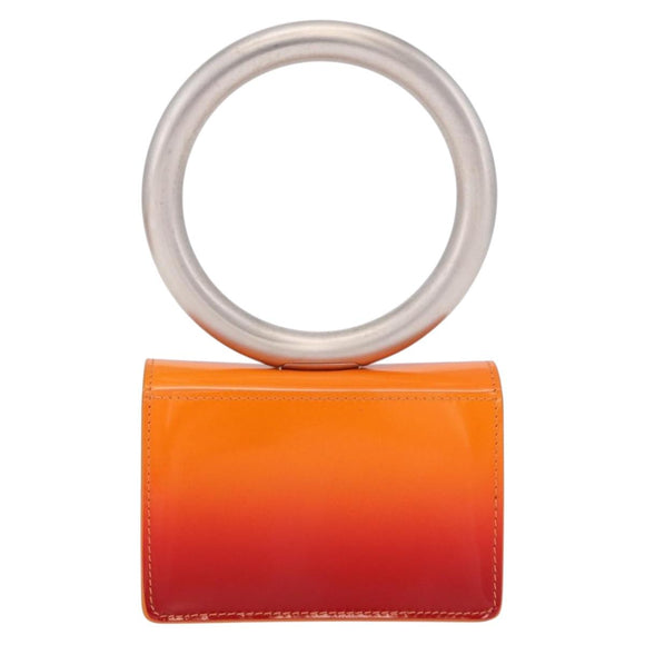 Salvatore Ferragamo Metal Hand Pouch Patent leather Orange Silver Auth 208342M
