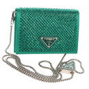 PRADA Chain Shoulder Pouch Satin Green Silver Auth 208344M-1