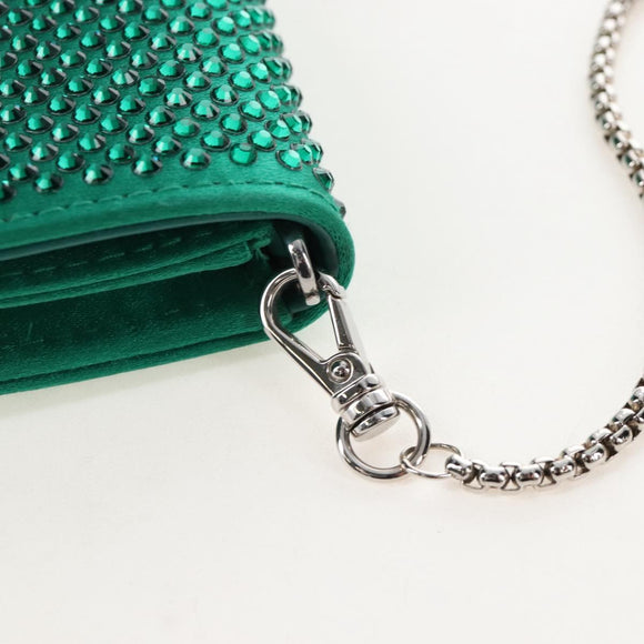 PRADA Chain Shoulder Pouch Satin Green Silver Auth 208344M