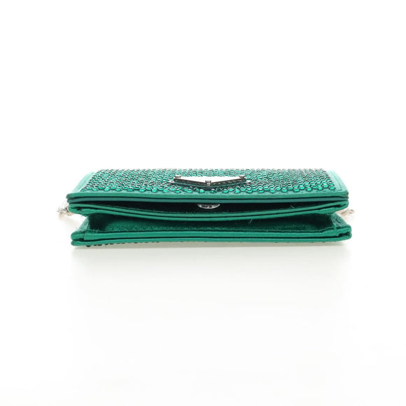 PRADA Chain Shoulder Pouch Satin Green Silver Auth 208344M