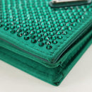 PRADA Chain Shoulder Pouch Satin Green Silver Auth 208344M-12