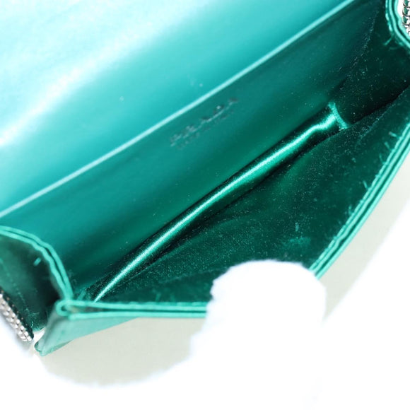 PRADA Chain Shoulder Pouch Satin Green Silver Auth 208344M