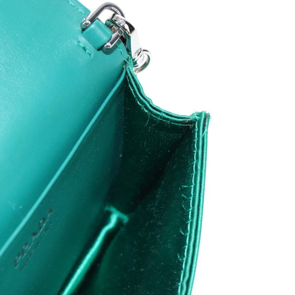 PRADA Chain Shoulder Pouch Satin Green Silver Auth 208344M