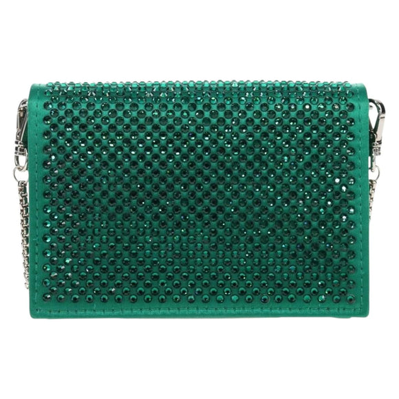 PRADA Chain Shoulder Pouch Satin Green Silver Auth 208344M