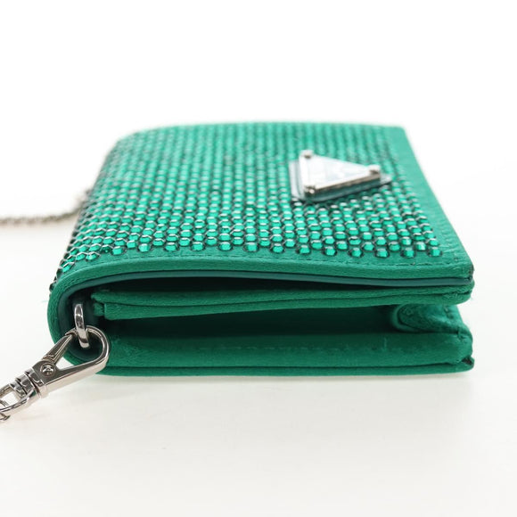 PRADA Chain Shoulder Pouch Satin Green Silver Auth 208344M