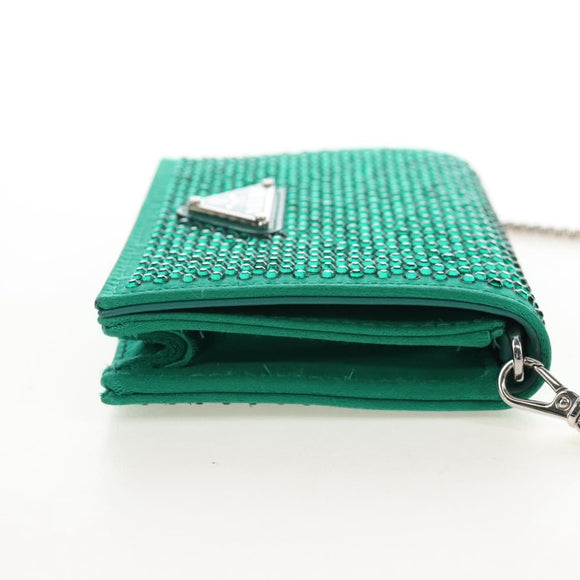 PRADA Chain Shoulder Pouch Satin Green Silver Auth 208344M