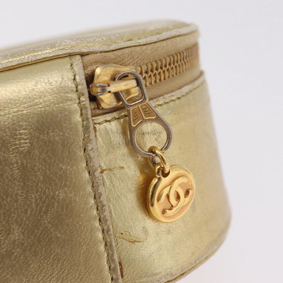 CHANEL COCO Mark Jewelry Box Leather Gold CC Auth 208346