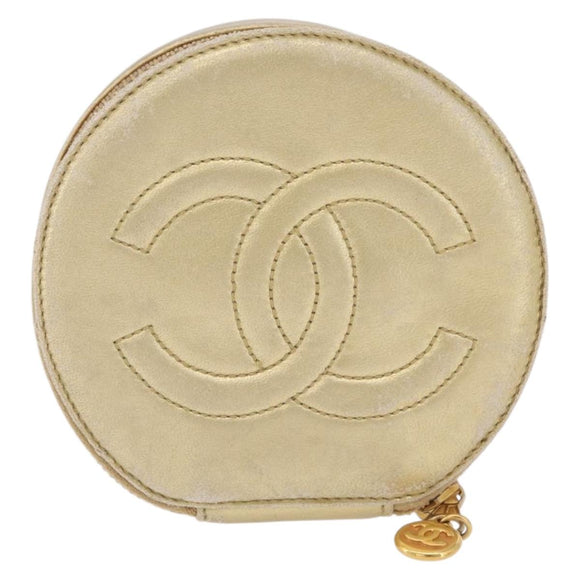 CHANEL COCO Mark Jewelry Box Leather Gold CC Auth 208346