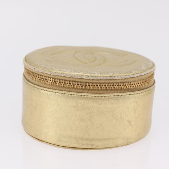 CHANEL COCO Mark Jewelry Box Leather Gold CC Auth 208346