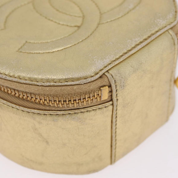 CHANEL COCO Mark Jewelry Box Leather Gold CC Auth 208346