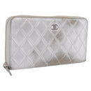 CHANEL Matelasse Long Wallet Lamb Skin Silver CC Auth 208350-1