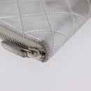 CHANEL Matelasse Long Wallet Lamb Skin Silver CC Auth 208350-10