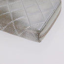 CHANEL Matelasse Long Wallet Lamb Skin Silver CC Auth 208350-11