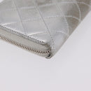 CHANEL Matelasse Long Wallet Lamb Skin Silver CC Auth 208350-12