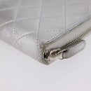 CHANEL Matelasse Long Wallet Lamb Skin Silver CC Auth 208350-13