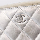 CHANEL Matelasse Long Wallet Lamb Skin Silver CC Auth 208350-15