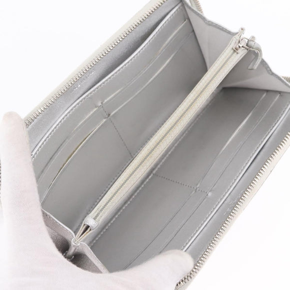 CHANEL Matelasse Long Wallet Lamb Skin Silver CC Auth 208350