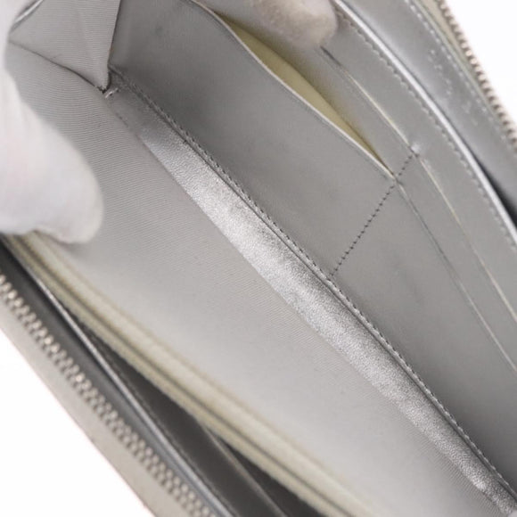 CHANEL Matelasse Long Wallet Lamb Skin Silver CC Auth 208350