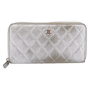 CHANEL Matelasse Long Wallet Lamb Skin Silver CC Auth 208350-2