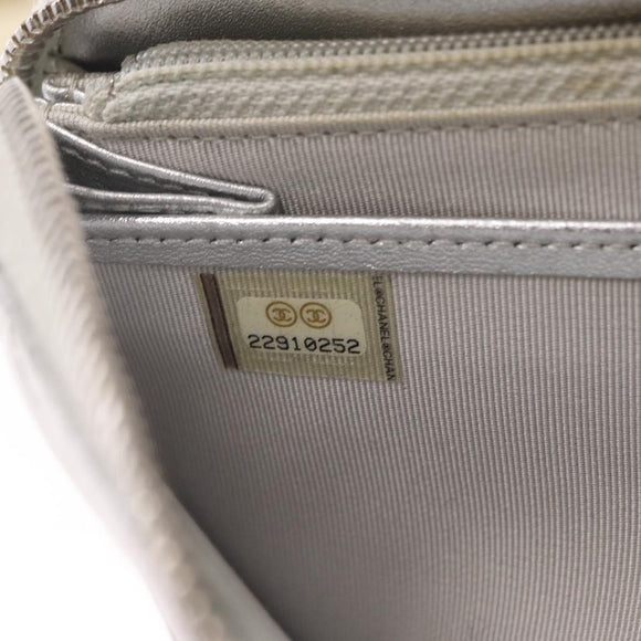 CHANEL Matelasse Long Wallet Lamb Skin Silver CC Auth 208350