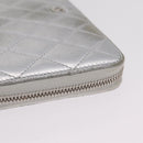 CHANEL Matelasse Long Wallet Lamb Skin Silver CC Auth 208350-6