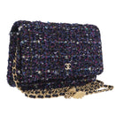 CHANEL Chain wallet Shoulder Bag Tweed Navy Gold CC Auth 208352SAM-1