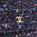CHANEL Chain wallet Shoulder Bag Tweed Navy Gold CC Auth 208352SAM-15