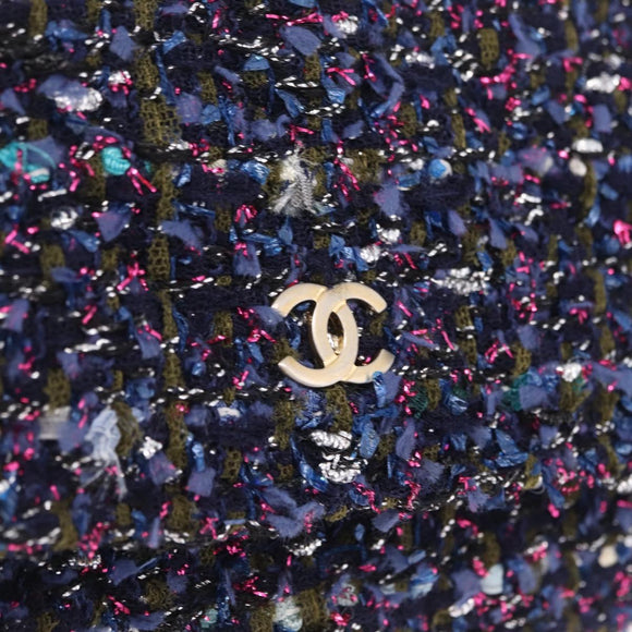 CHANEL Chain wallet Shoulder Bag Tweed Navy Gold CC Auth 208352SAM