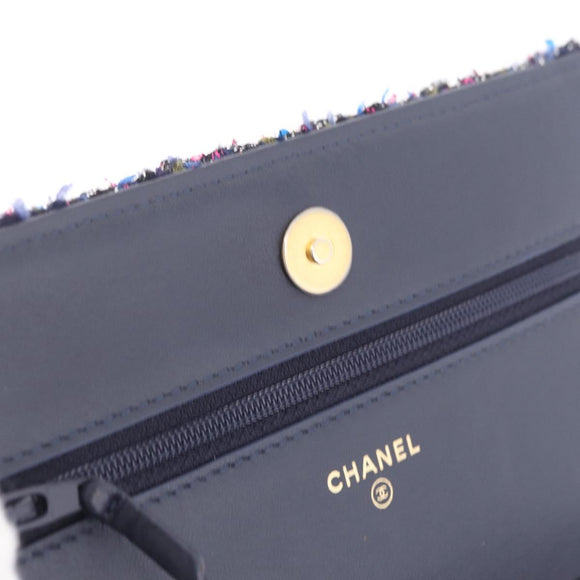 CHANEL Chain wallet Shoulder Bag Tweed Navy Gold CC Auth 208352SAM